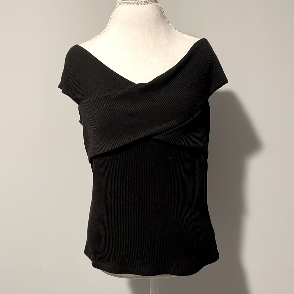 Bar III Black Knit X Front On or Off the Shoulder Cap Sleeve